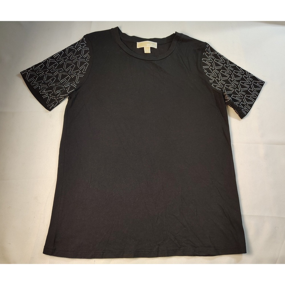 Michael Kors Black Rhinestone Embellished Logo Crew Neck Short Sleeve Top Tee XL